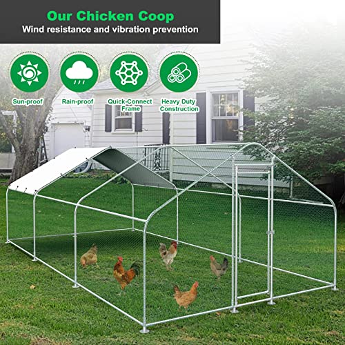 Unovivy Large Metal Chicken Coop Run, Outdoor Walk-in Poultry Cage Hen Run House Rabbits with Waterproof Cover and Secure Lock for Outside, Backyard and Farm (9.8'Lx19.7'W x6.4'H)