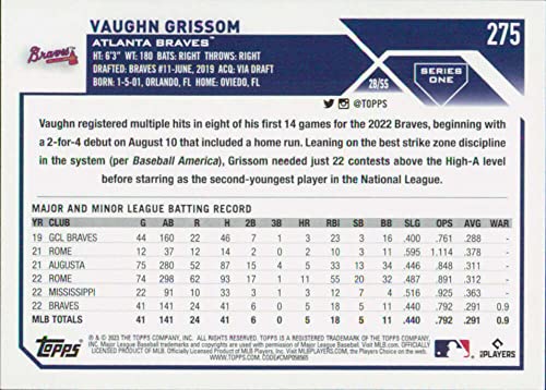 2023 Topps #275 Vaughn Grissom Atlanta Braves (RC - Rookie Card) NM-MT MLB Baseball