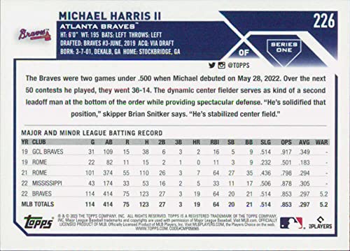 2023 Topps #226 Michael Harris II Atlanta Braves (RC - Rookie Card) NM-MT MLB Baseball