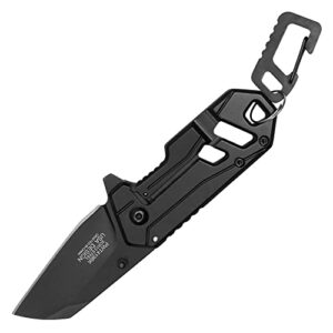 Buckshot Knives 5" Overall Small Size Stainless Handle Spring Assisted Folding Pocket Knife With Keychain (PWT419BK)