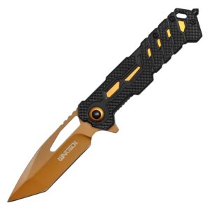 buckshot knives 8" overall two tone aluminum handle spring assisted folding pocket knife (orange)
