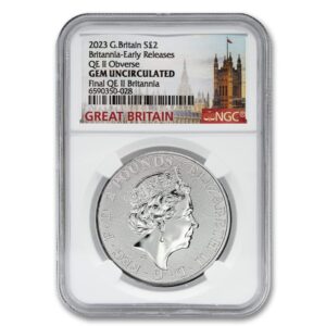 2023 Lot of (2) 1 oz British Silver Britannia Coins Gem Uncirculated (Early Releases - Great Britain Label) £2 NGC GEMUNC