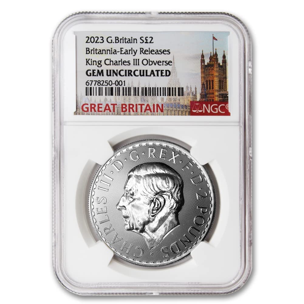 2023 Lot of (2) 1 oz British Silver Britannia Coins Gem Uncirculated (Early Releases - Great Britain Label) £2 NGC GEMUNC