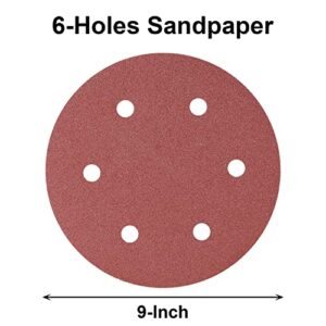 AOTE-PITT Drywall Sander Kit, Drywall Sander Sanding Discs Set 18 Pcs, 9 Inch 6 Hole Sander Sandpaper, 3Pcs Each of 60/80/120/150/180/240 Grits