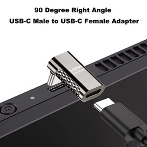 AreMe 90 Degree USB-C Male to Female Adapter, 2 Pack Right Angle 100W Type-C Adapter Extender for Steam Deck, ROG Ally, Switch, Notebook Computers, Tablet and Mobile Phones (Bright Grey)