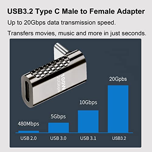 AreMe 90 Degree USB-C Male to Female Adapter, 2 Pack Right Angle 100W Type-C Adapter Extender for Steam Deck, ROG Ally, Switch, Notebook Computers, Tablet and Mobile Phones (Bright Grey)