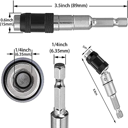 2 Pack Magnetic Swiveling Bit Tip Holder, 1/4" Pivot Drill Bit Holder Quick Release Flexible Screwdriver Bit Holder for Tight Spaces or Corners (Black)