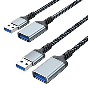 dteedck usb extension cable 6.6ft 2 pack, usb a extension 3.0 cord braided extender, usb to usb extender cable male to female 5gbps fast data transfer for usb keyboard mouse flash drive hard drive