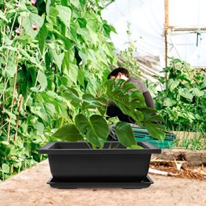 DOITOOL 8 Sets Rectangular Bonsai Training Pot, 6 and 9 inch Plastic Bonsai Pot with Drainage Tray, Large Bonsai Planter Pot for Desktop Decoration Nursery, Garden, Balcony, Black