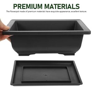 DOITOOL 8 Sets Rectangular Bonsai Training Pot, 6 and 9 inch Plastic Bonsai Pot with Drainage Tray, Large Bonsai Planter Pot for Desktop Decoration Nursery, Garden, Balcony, Black