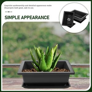 DOITOOL 8 Sets Rectangular Bonsai Training Pot, 6 and 9 inch Plastic Bonsai Pot with Drainage Tray, Large Bonsai Planter Pot for Desktop Decoration Nursery, Garden, Balcony, Black