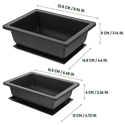 DOITOOL 8 Sets Rectangular Bonsai Training Pot, 6 and 9 inch Plastic Bonsai Pot with Drainage Tray, Large Bonsai Planter Pot for Desktop Decoration Nursery, Garden, Balcony, Black