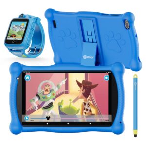 contixo kids tablet, v10 7 inch tablet for kids and smart watch bundle, 2gb 32 gb toddler tablet with bluetooth, with smart watch that touch screen, camera, video and audio recording, mp3 player