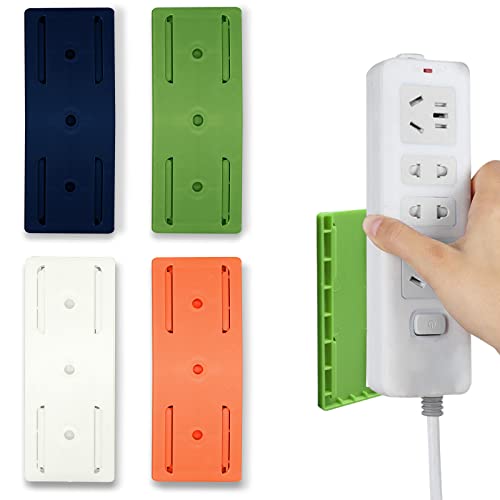 4Pcs Self Adhesive Power Strip Holder, Adhesive Punch Free Desktop Socket Fixer Wall Mounte, Plug-in Socket Fixer Bracket Stand for Kitchen Home Office Cable Management