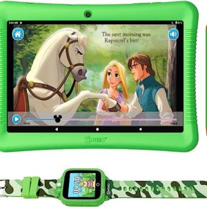 Contixo Kids Tablet, K102 10 Inch Tablet for Kids and Smart Watch Bundle, 2GB 32 GB Toddler Tablet with Bluetooth, with Smart Watch That Touch Screen, Camera, Video and Audio Recording - Green