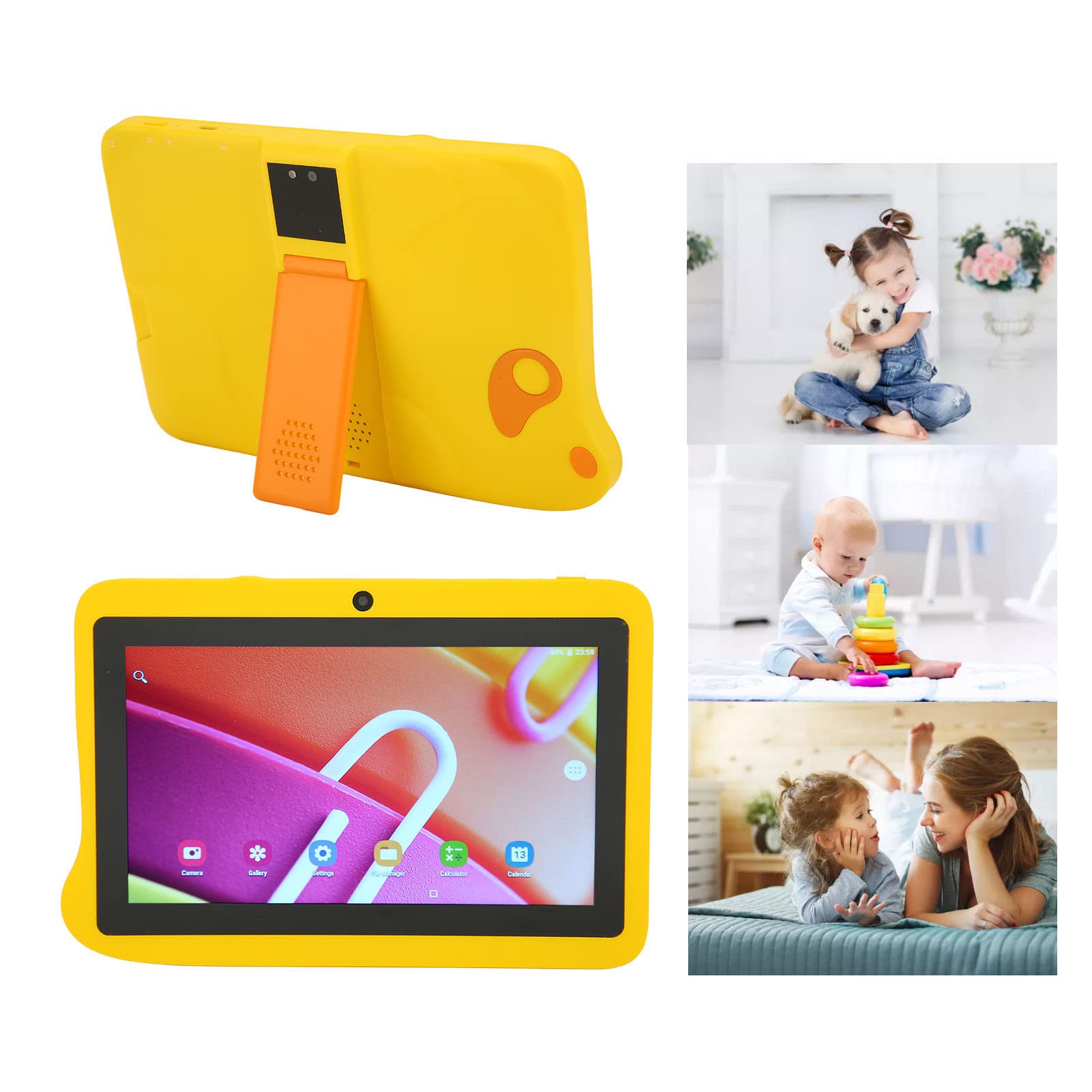 7 Inch Tablet for Kids Study, 2GB RAM and 32GB ROM Octa Core CPU, 1280X800 LCD Screen, 5G WiFi Dual Band, 5000mAh Battery, HD Tablet with Protective Case for Android 10(Yellow)