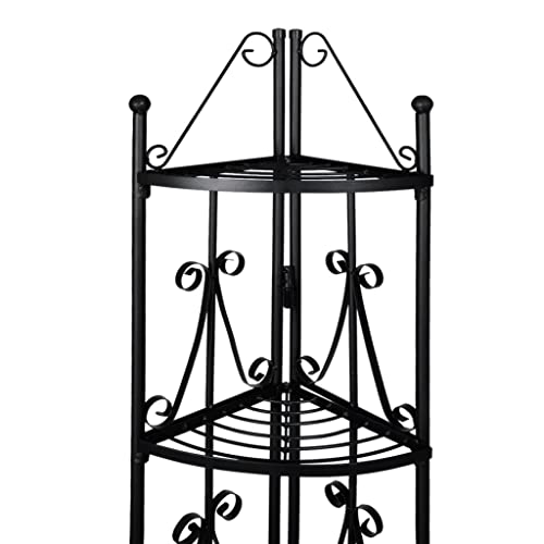 Homvdxl 5 Tier Metal Plant Stand, Indoor Curved Plant Display Shelf with 5 Potted Plant Rack, Corner Bonsai Flower Pots Plant Stand Rack for Garden, Balcony - Black, 24Inch T