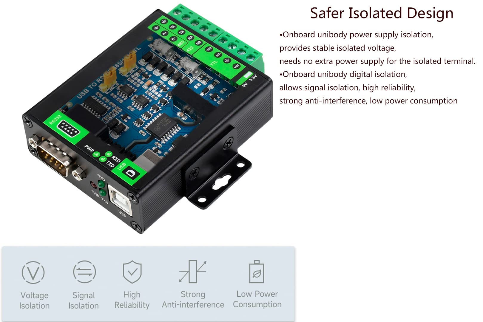 USB to RS232/485/422/TTL Converter with FT232RNL Chip, Industrial Isolated USB Adapter with Multiple Protection, Support Multi Devices and Android, Windows 11 / 10 / 8.1 / 8 / 7, Etc Multi System