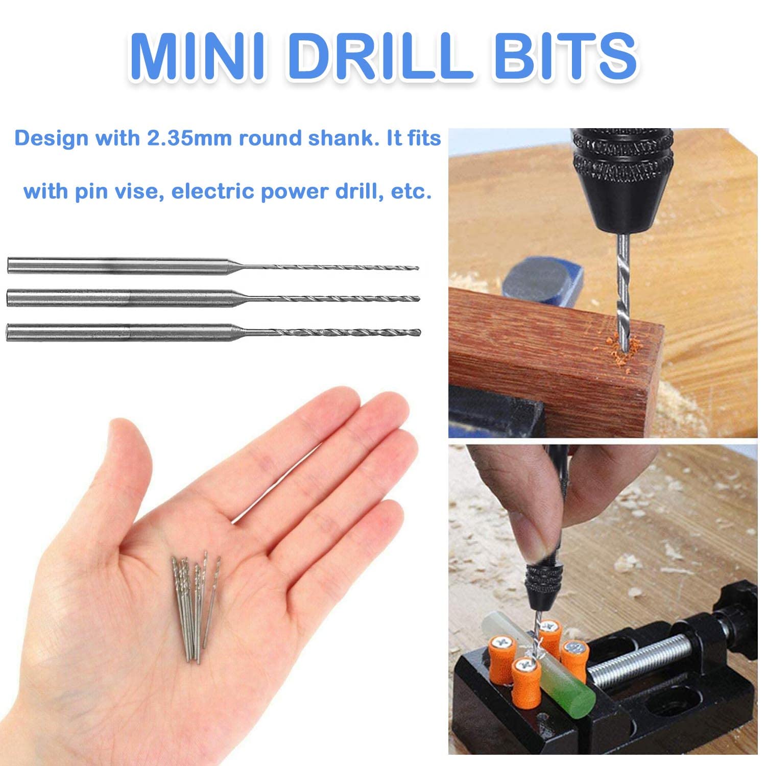 Mini Twist Drill Bits Set - 10Pcs 0.6mm-2.2mm Micro Wood Drill Bit 2.35 Shank Titanium Coated HSS Engraving Drill Bits Hole Drilling Tool for DIY Resin, Beads, Jewelry (12)