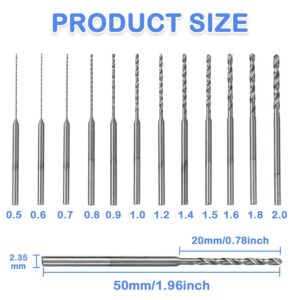 Mini Twist Drill Bits Set - 10Pcs 0.6mm-2.2mm Micro Wood Drill Bit 2.35 Shank Titanium Coated HSS Engraving Drill Bits Hole Drilling Tool for DIY Resin, Beads, Jewelry (12)