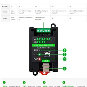 USB to RS485/422 Converter Onboard FT232RL and SP485EEN Chip, Industrial Isolated Adapter with Multiple Protection, Up To 1.2km Transmit Distance Linux, Android, WinCE, Win11/10/8.1/8/7/XP, Etc