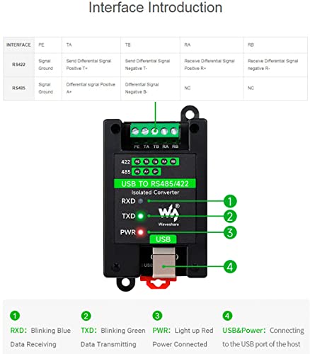 USB to RS485/422 Converter Onboard FT232RL and SP485EEN Chip, Industrial Isolated Adapter with Multiple Protection, Up To 1.2km Transmit Distance Linux, Android, WinCE, Win11/10/8.1/8/7/XP, Etc