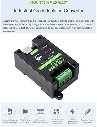 USB to RS485/422 Converter Onboard FT232RL and SP485EEN Chip, Industrial Isolated Adapter with Multiple Protection, Up To 1.2km Transmit Distance Linux, Android, WinCE, Win11/10/8.1/8/7/XP, Etc