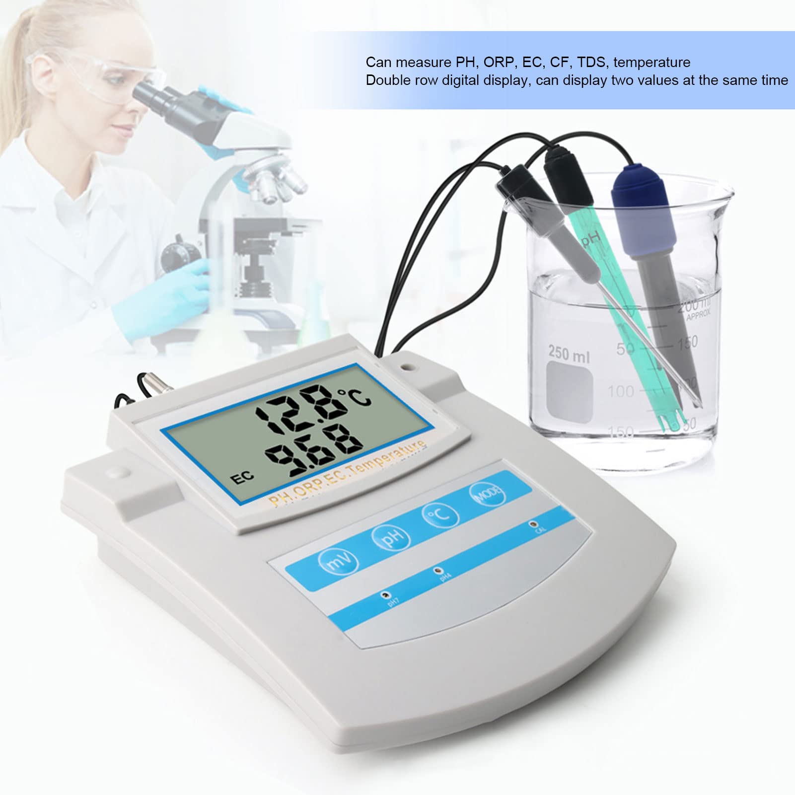 Water Quality Monitor, LCD Display, with High Precise PH, Temperature and EC Probe, 0°C to 50°C Auto Compensate Temperature, 6 in 1 PH ORP EC CF TDS Temperature Tester(USA)