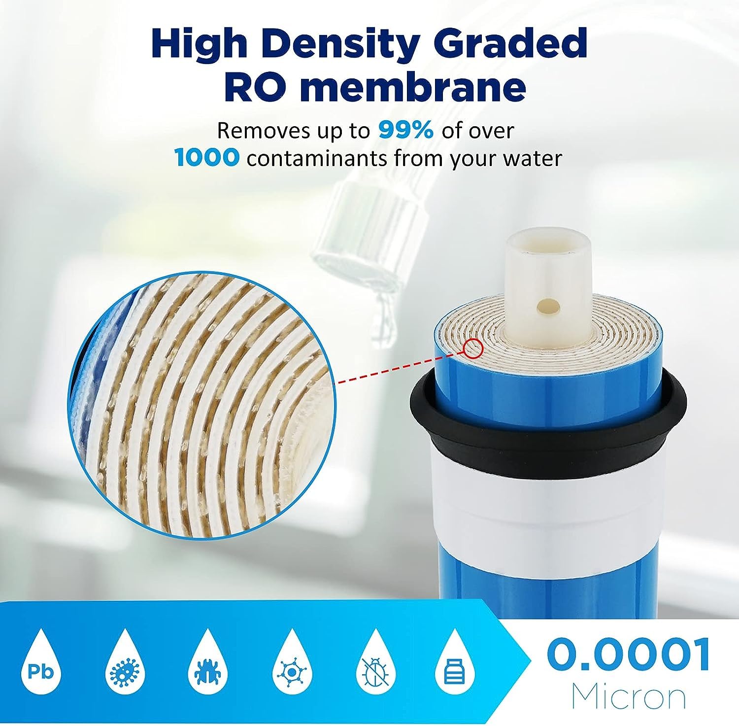 OKJHFD Reverse Osmosis Membrane,Durable Reverse Osmosis Element,Water Filter Replacement Membrane Element ULP1812-75GPD Under Sink