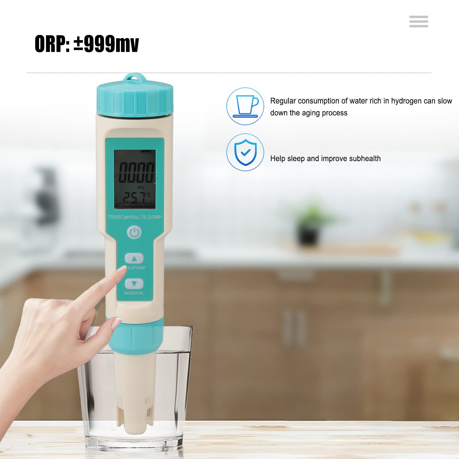 Zooke Water Quality Tester, Professional 7 in 1 ORP PH TDS Temp EC Salinity SG High Accuracy Waterproof Digital Water Quality Meter with Powder for Drinking Water, Aquariums and More