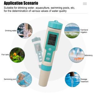 Zooke Water Quality Tester, Professional 7 in 1 ORP PH TDS Temp EC Salinity SG High Accuracy Waterproof Digital Water Quality Meter with Powder for Drinking Water, Aquariums and More