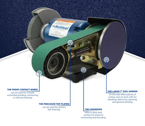 Multitool 2" x 36", 1 hp Industrial Belt Grinder, 8" Bench Grinder with Multitool Grinders Belt Attachment