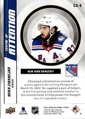 2022-23 Upper Deck Centre of Attention #CA-6 Mika Zibanejad New York Rangers NHL Hockey Trading Card