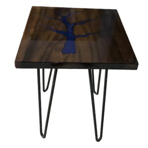 aurtem modern square coffee table with blue epoxy home furniture household essential coffee table sturdy wooden, resin console table accent piece for your living room and office (20''x20'')