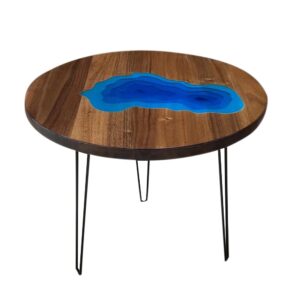 epoxy resin end table, dining room table, modern side table hand made craft coffee table, handmade resin table for office decor and living room with hairpin legs (customized size)