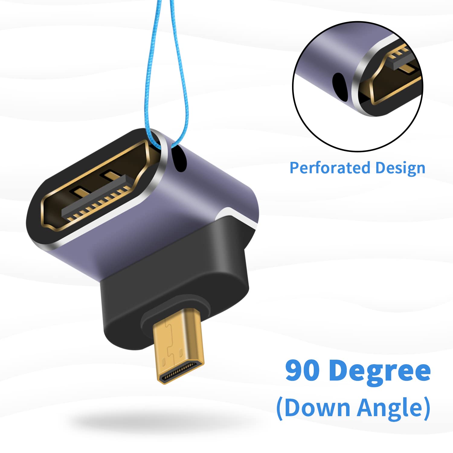 Duttek 8K 90 Degree Micro HDMI to HDMI Adapter, Down Angle HDMI Female to Micro HDMI Male Adapter, Micro HDMI Adapter, with LED Light and Perforated Design for Cameras Camcorder DC (2 Pack)