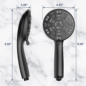 Matte Black 8 Functions Shower Head with handheld, High Pressure Shower Head Set with Hose Adjustable Bracket