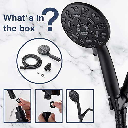 Matte Black 8 Functions Shower Head with handheld, High Pressure Shower Head Set with Hose Adjustable Bracket