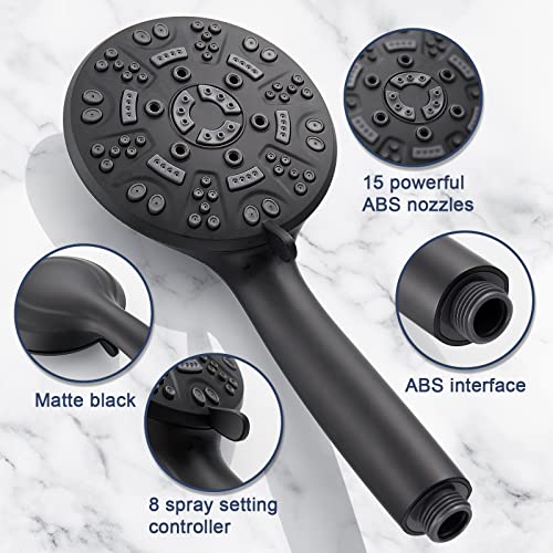 Matte Black 8 Functions Shower Head with handheld, High Pressure Shower Head Set with Hose Adjustable Bracket