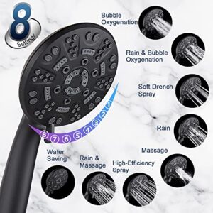 Matte Black 8 Functions Shower Head with handheld, High Pressure Shower Head Set with Hose Adjustable Bracket