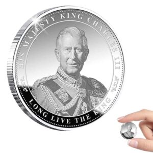 lafande king charles coronation coin, king charles iii commemorative coin, silver british king stereo embossed color printin, britain charles statue collector's coin, uk metal for souvenir