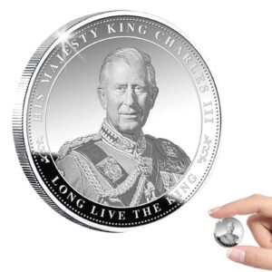 LAFANDE King Charles Coronation Coin, King Charles III Commemorative Coin, Silver British King Stereo Embossed Color Printin, Britain Charles Statue Collector's Coin, UK Metal for Souvenir