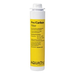 aquatru carafe at100 2-stage pre/carbon filter | reduces sand, silt, sediment, rust, and particles | activated carbon reduces chlorine taste and odors