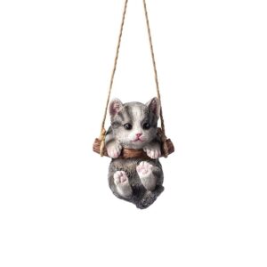 homesogood 3d garden cat ornaments resin kitten simulation model statue pendant animal figurine car interior hanging decor(grey)