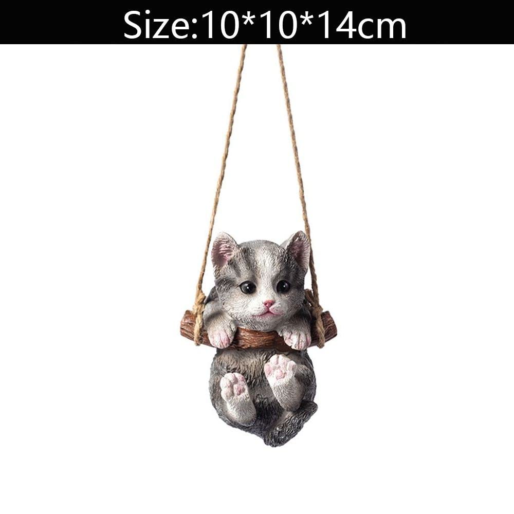 HomeSoGood 3D Garden Cat Ornaments Resin Kitten Simulation Model Statue Pendant Animal Figurine Car Interior Hanging Decor(Grey)