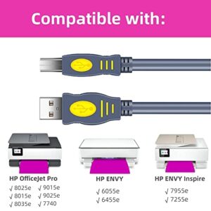 Qjin USB 2.0 Printer Cable for HP OfficeJet Pro 8025e 9015e 8015e, Envy 6055e 6455e, Envy Inspire 7955e 7255e, 10 Feet