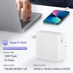 100W USB C Charger for MacBook Pro 16, 15, 14, 13 inch 2021, 2020, 2019, 2018, New MacBook Air, iPad Pro, USB-C, Type C Laptop Power Adapter Supply, 6.6ft 5A USB C to C Charging Cable