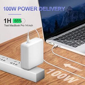 100W USB C Charger for MacBook Pro 16, 15, 14, 13 inch 2021, 2020, 2019, 2018, New MacBook Air, iPad Pro, USB-C, Type C Laptop Power Adapter Supply, 6.6ft 5A USB C to C Charging Cable
