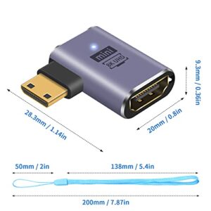 Duttek 90 Degree HDMI to Mini HDMI Adapter, 8k UHD Mini HDMI to HDMI Connector, Left Angled Mini HDMI Male to HDMI Female Adapter Support 8K@60Hz, 4K@144Hz for Camera, Camcorder (2 Pack)