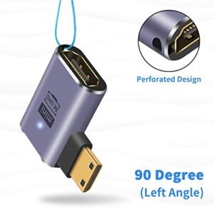 Duttek 90 Degree HDMI to Mini HDMI Adapter, 8k UHD Mini HDMI to HDMI Connector, Left Angled Mini HDMI Male to HDMI Female Adapter Support 8K@60Hz, 4K@144Hz for Camera, Camcorder (2 Pack)